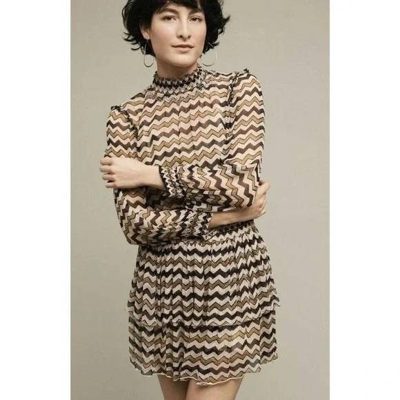 Anthropologie Dresses & Skirts - Anthropologie Dress Womens 6 HD Paris Sierade Printed Beaded Socked Sheer Mini